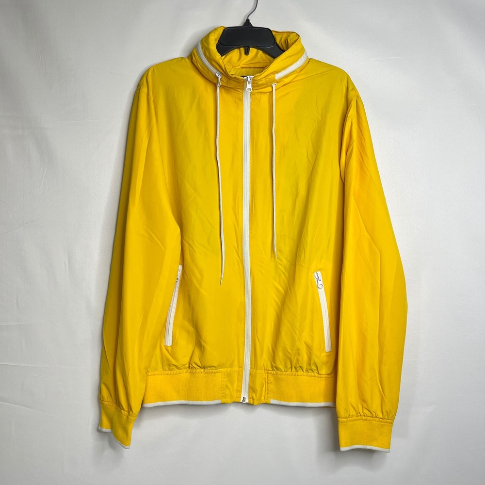 21Men Yellow Windbreaker Jacket‎ Mens Size Large Hooded Full Zip Lightweight